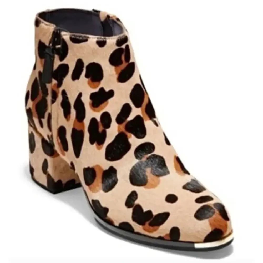 Cole Haan Grand Ambition Leopard print Calf Hair Ankle Boots Size 5.5_2